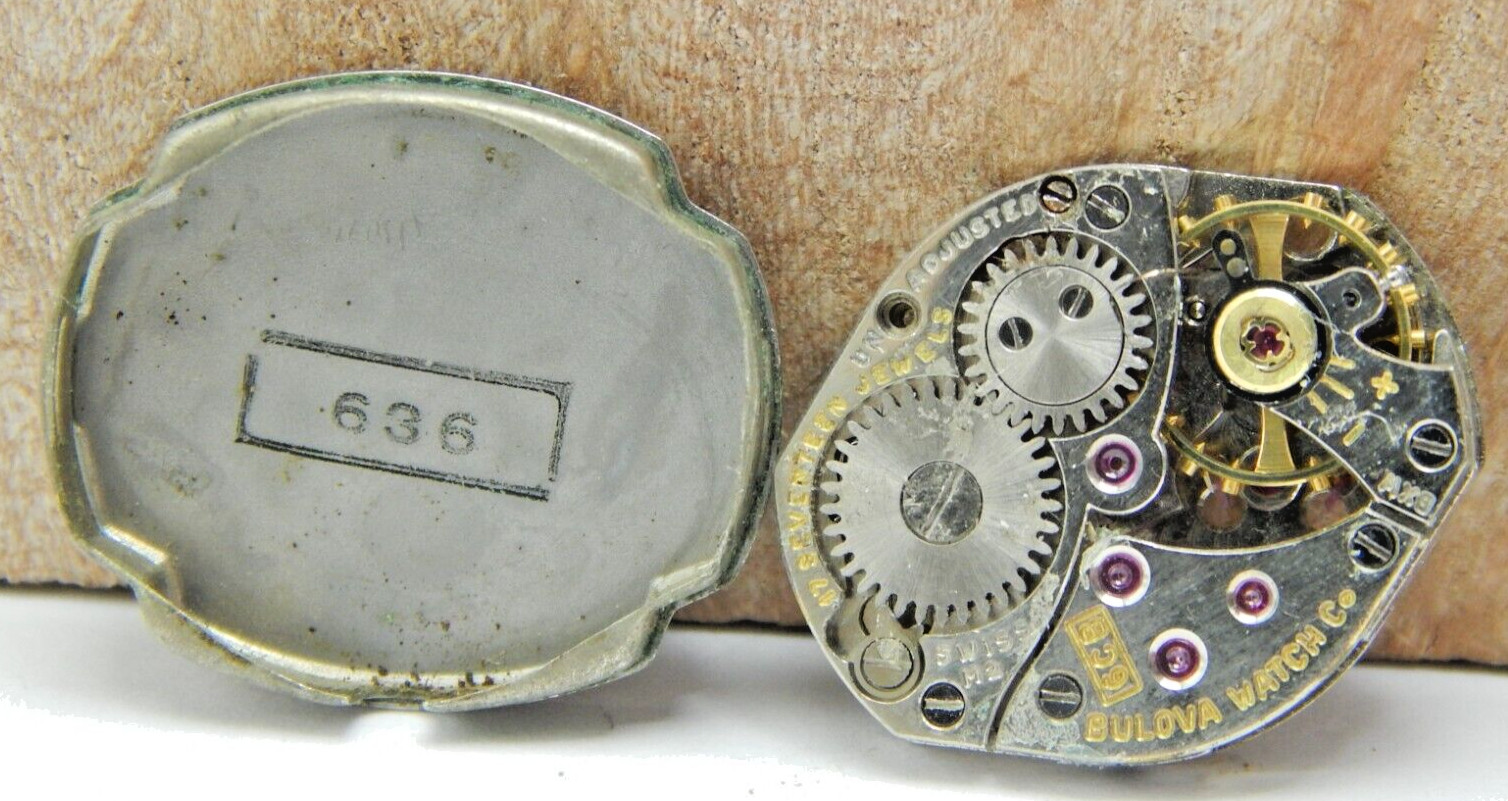 Vintage 1962 Bulova 6CB 17 jewel ladies wrist watch movement with case back