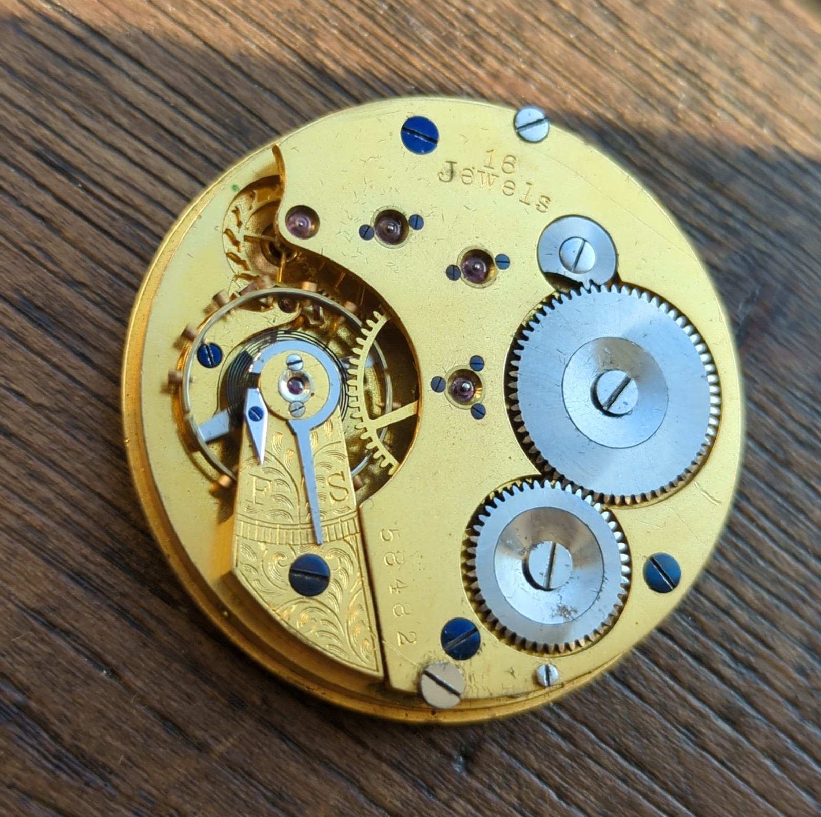 H. Williamson English Pocket Watch Movement 16 Jewels Ticking but Stops (G81)