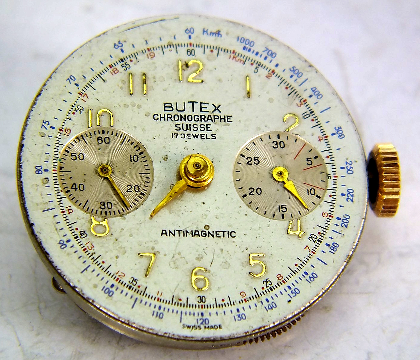 Vintage 17J CHRONOGRAPH *BUTTES/BUTEX* Movement – Landeron 51 for parts/Repair