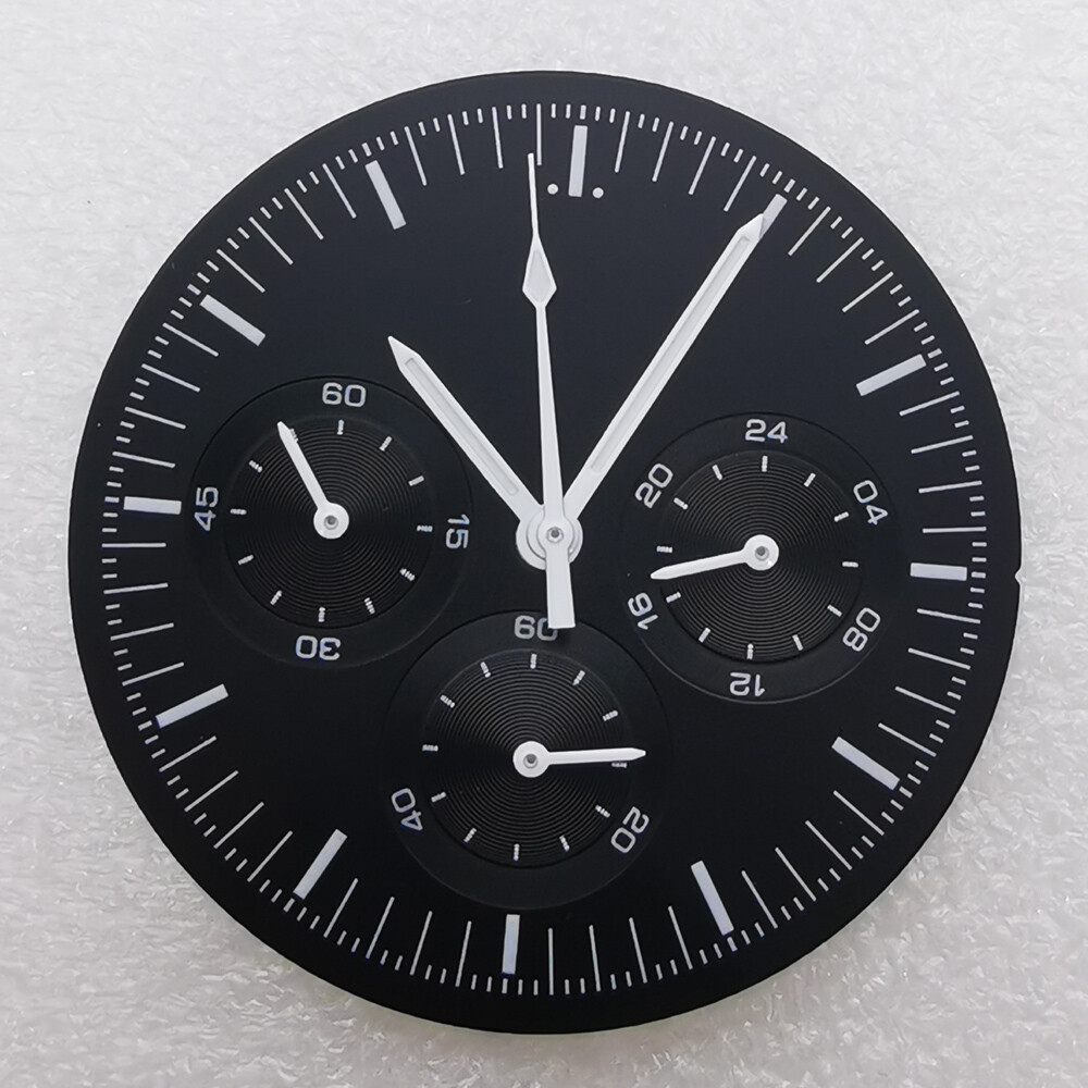 33.5mm sterile luminous black blue white dial hands fit VK63 quartz movement