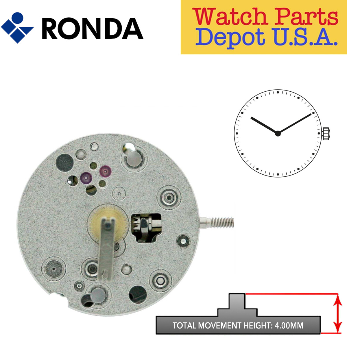 Ronda 1042 Quartz Watch Movement, 2 Hands (Swiss Parts & Swiss Made)