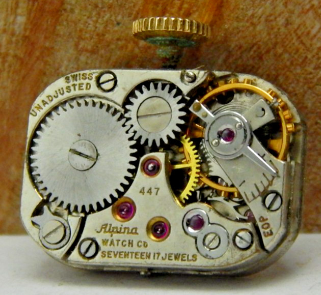 Vintage Alpina 447 17 jewel ladies wrist watch movement with hands and crown