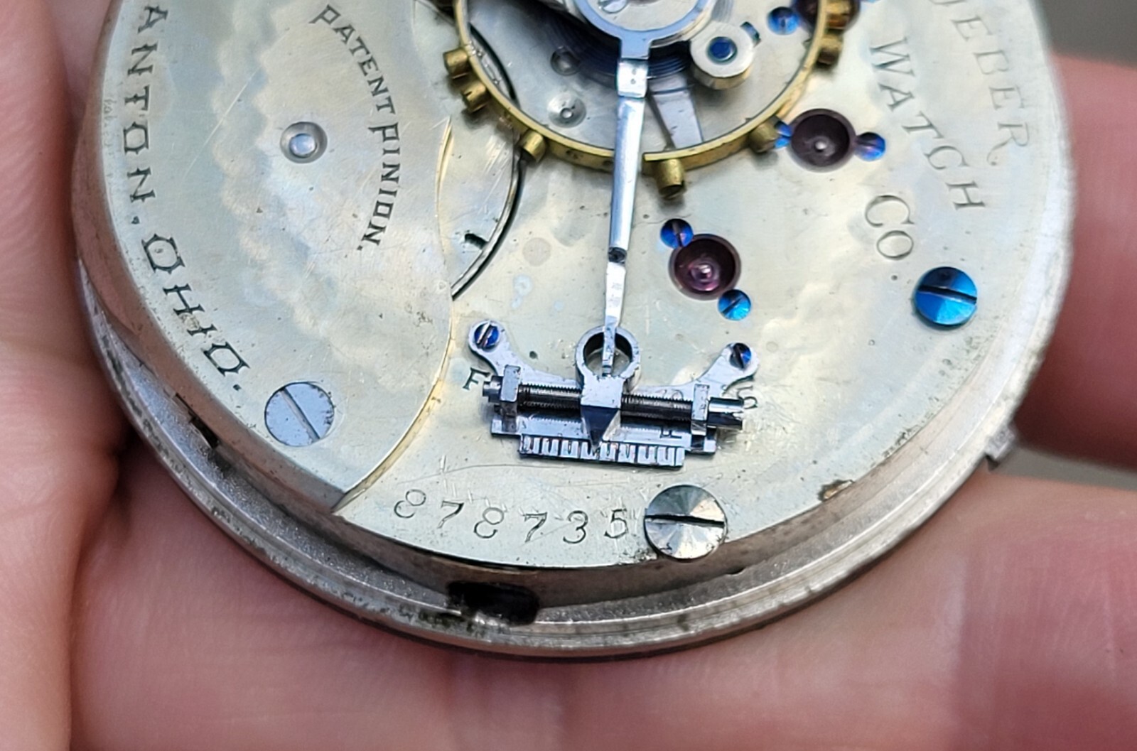 Hampden Dueber Pocket Watch Movement & Dial Face c1894 Antique AS IS