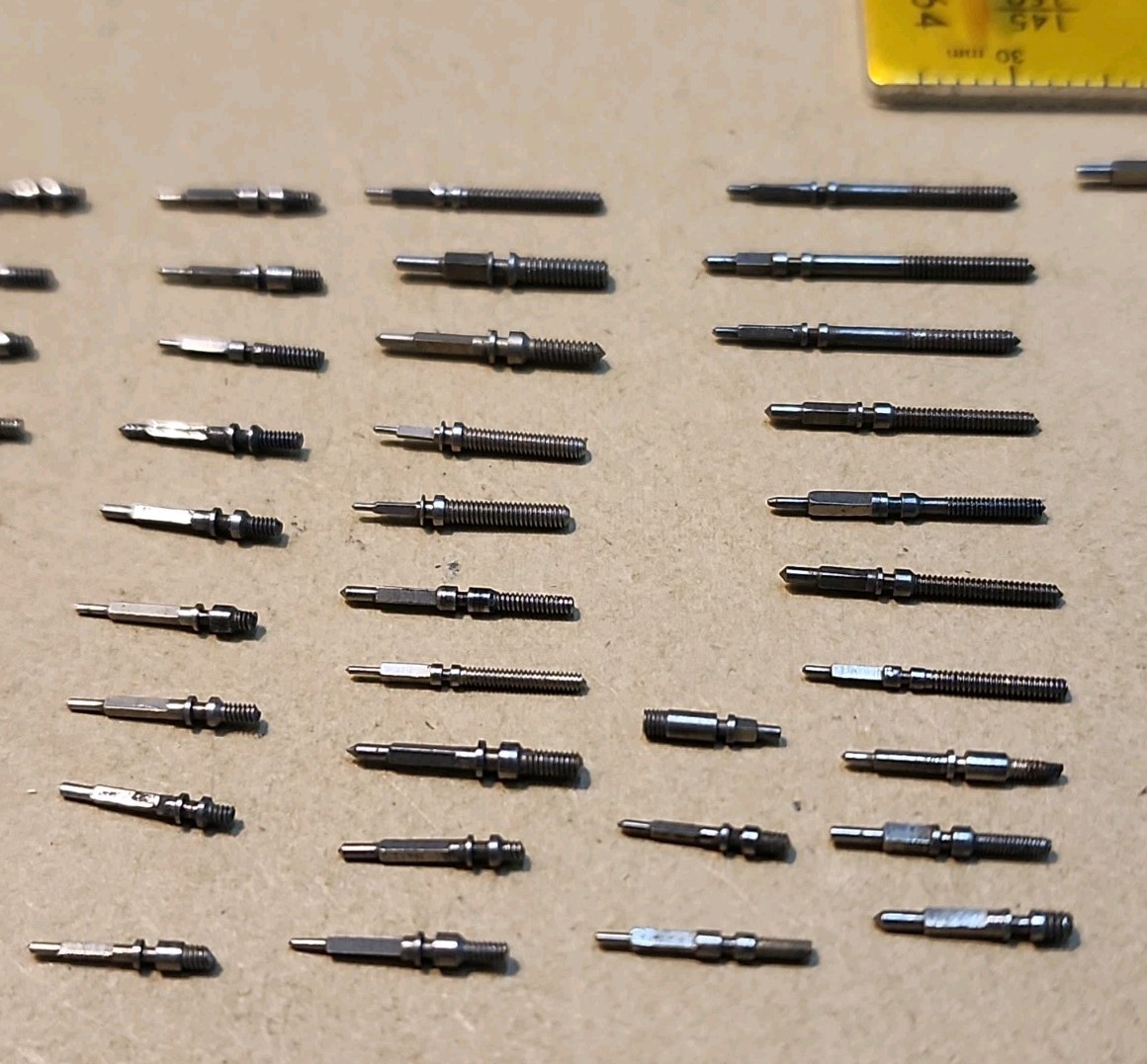 Lot Of 56 Mixed Wristwatch Winding/Setting Stems-Variety Of Types And Tap Sizes