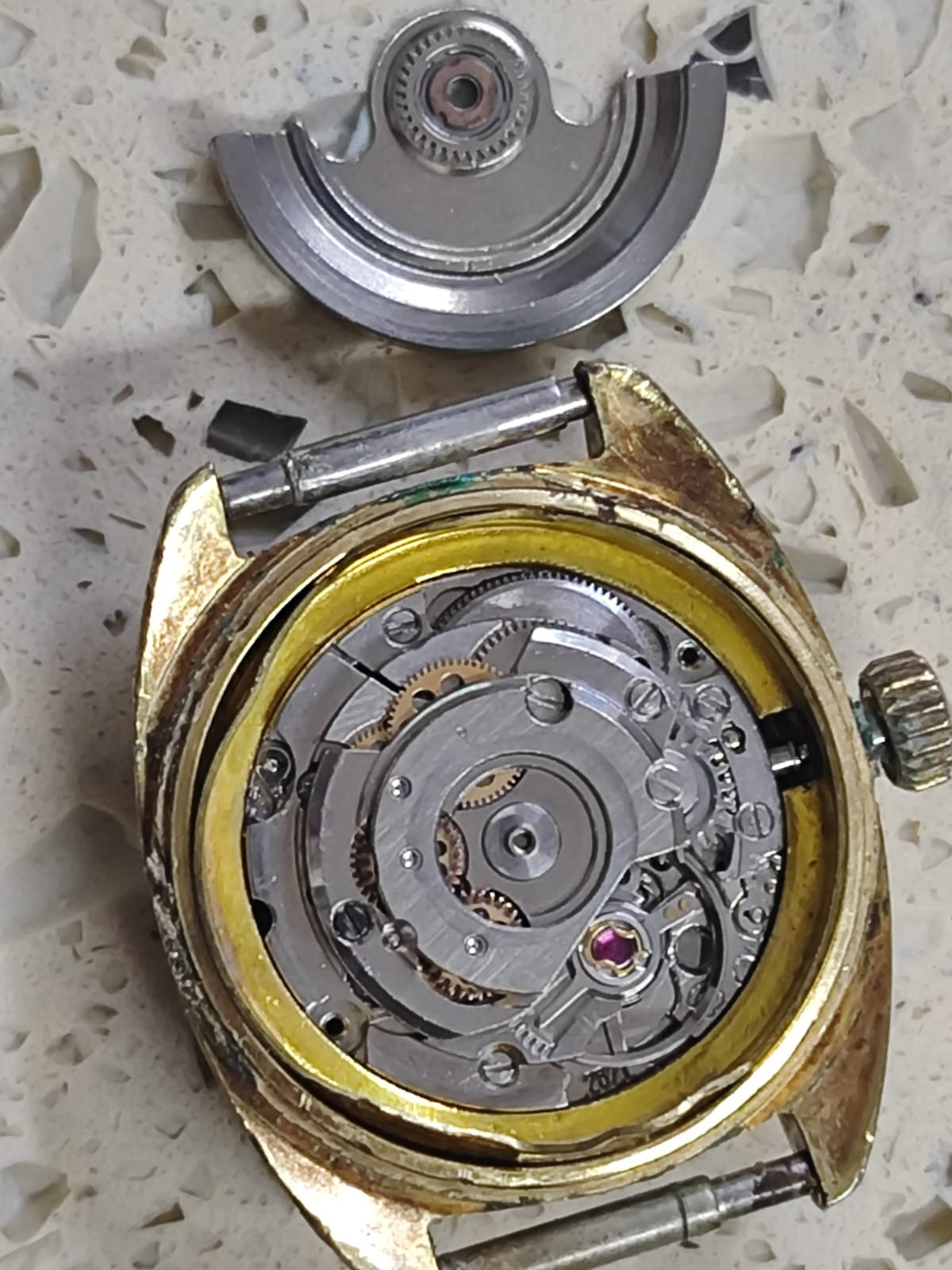 Vintage ETA 2671 Movement with Dial & Case FOR PARTS ONLY Good balance Y