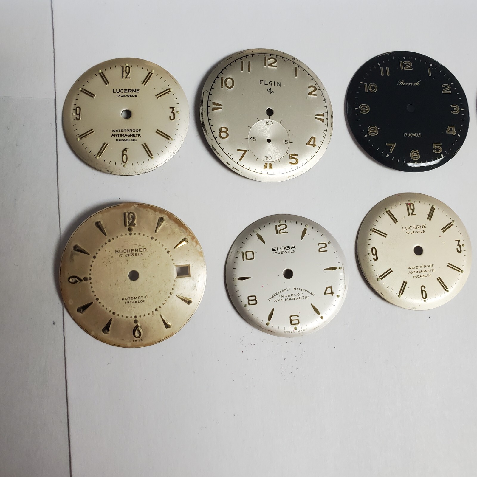LOT OF 10+ USED/NEW WRIST WATCH DIALS LUCERNE,ELOGA,HILTON,ELGIN,PARIS