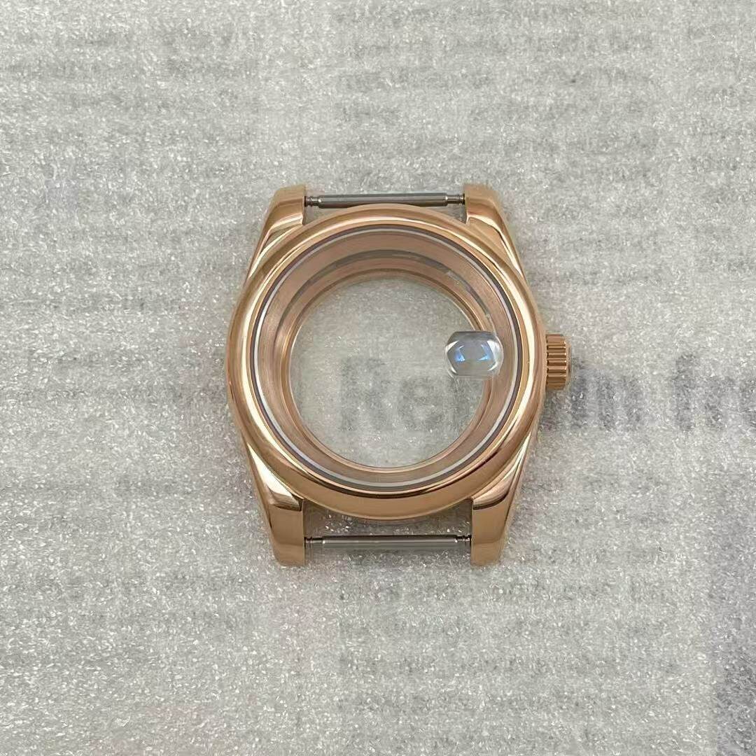36/39mm Round Edge Rose Gold Plated Watch Case Fits NH35/NH36 Movements