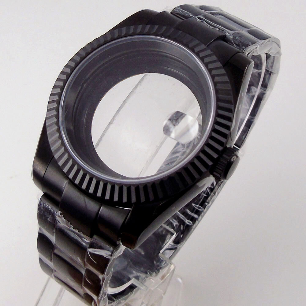 Fit NH35 NH36 ETA 2824 36/39MM Black PVD Fluted Bezel Sapphire Glass Watch Case