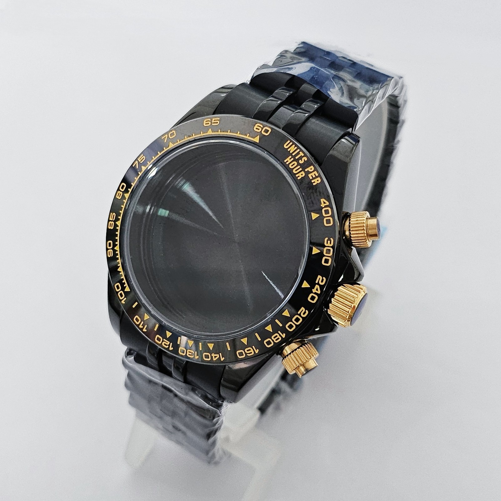 39mm VK63 Case + Steel Bracelet Plated Sapphire Crystal Fit Quartz