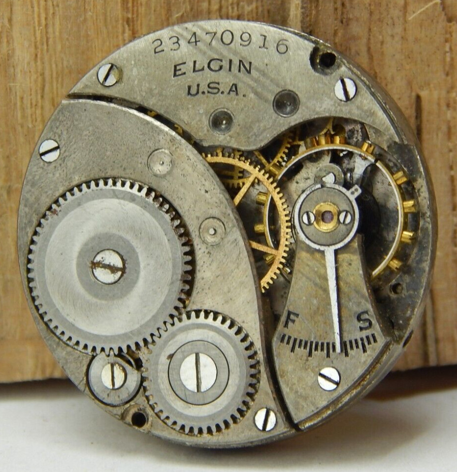 Vintage 1921 Elgin 463 7 jewel Model 3 3/0s pocket watch movement dial & hand