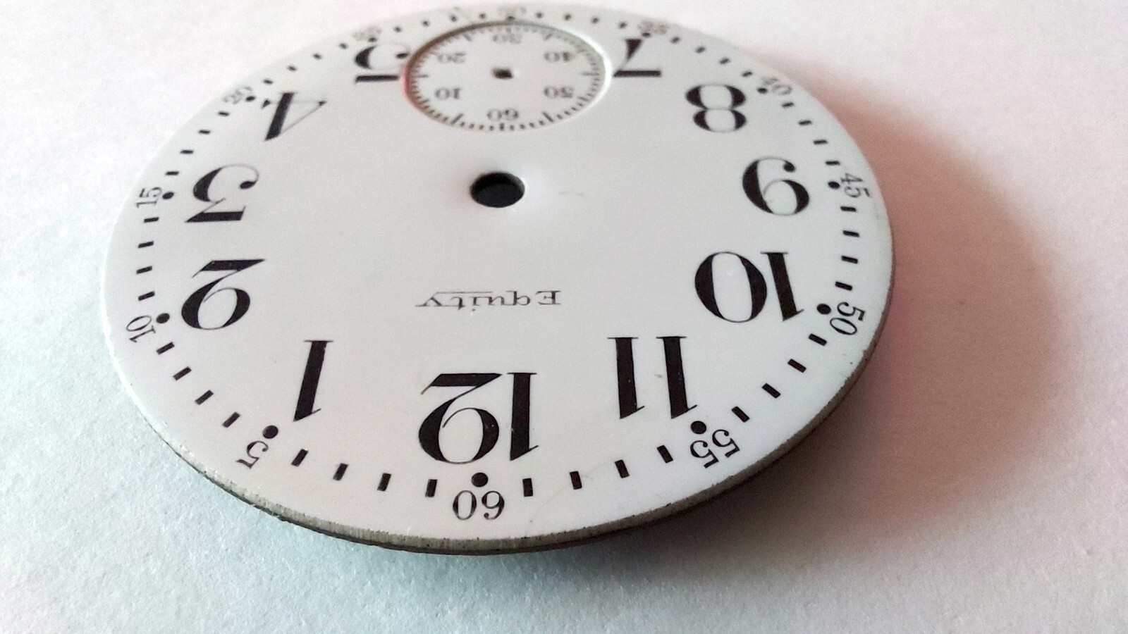 Vintage Original Pocket Watch Dial Equity 42mm 3 Feet Single Sunk White Arabic