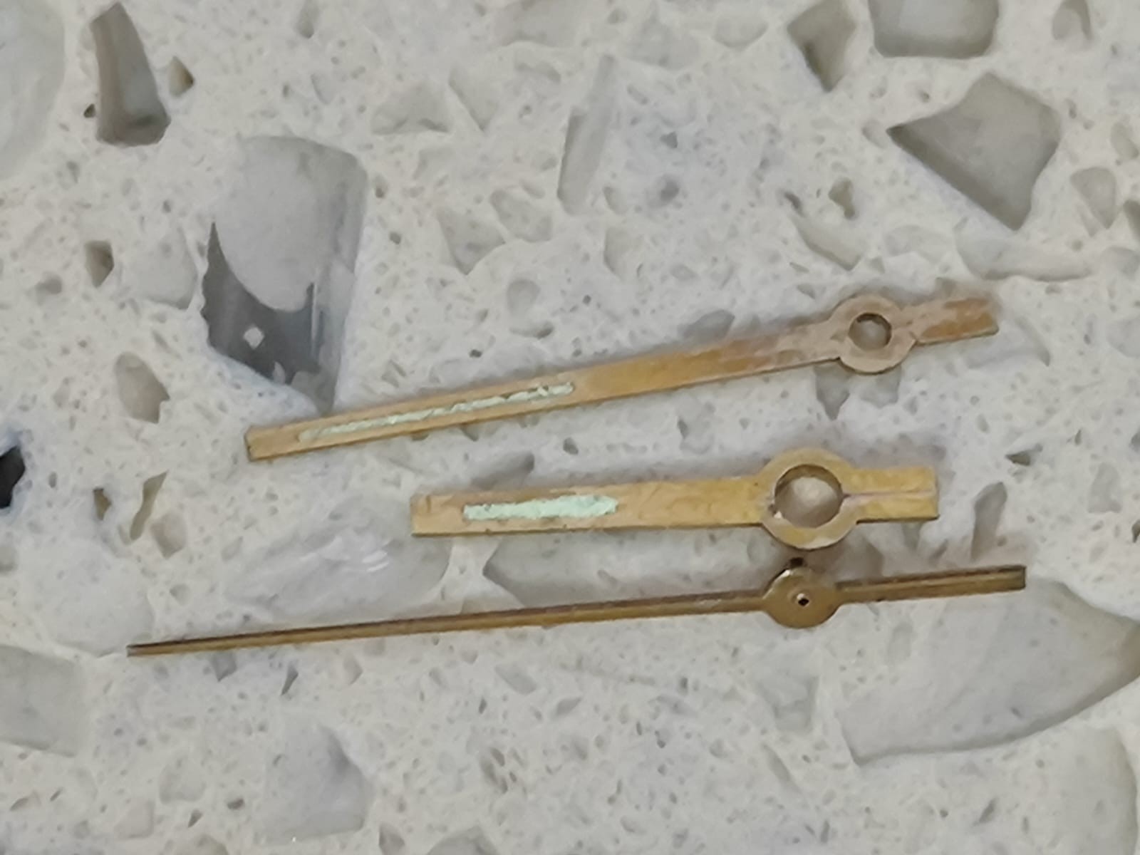 Original ROLEX Cal . 1601/1602/1603 Part Set Hands Gold Tone Used .