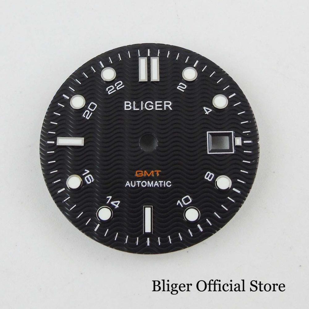 BLIGER 31mm Watch Dial Date Window Fit NH34 GMT NH34A Automatic Movement White