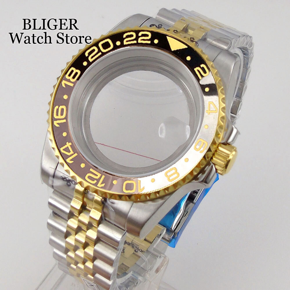 40mm Two Tone Gold Watch Case Strap fit NH35 NH34 GMT 2824 PT5000 Ceramic Insert