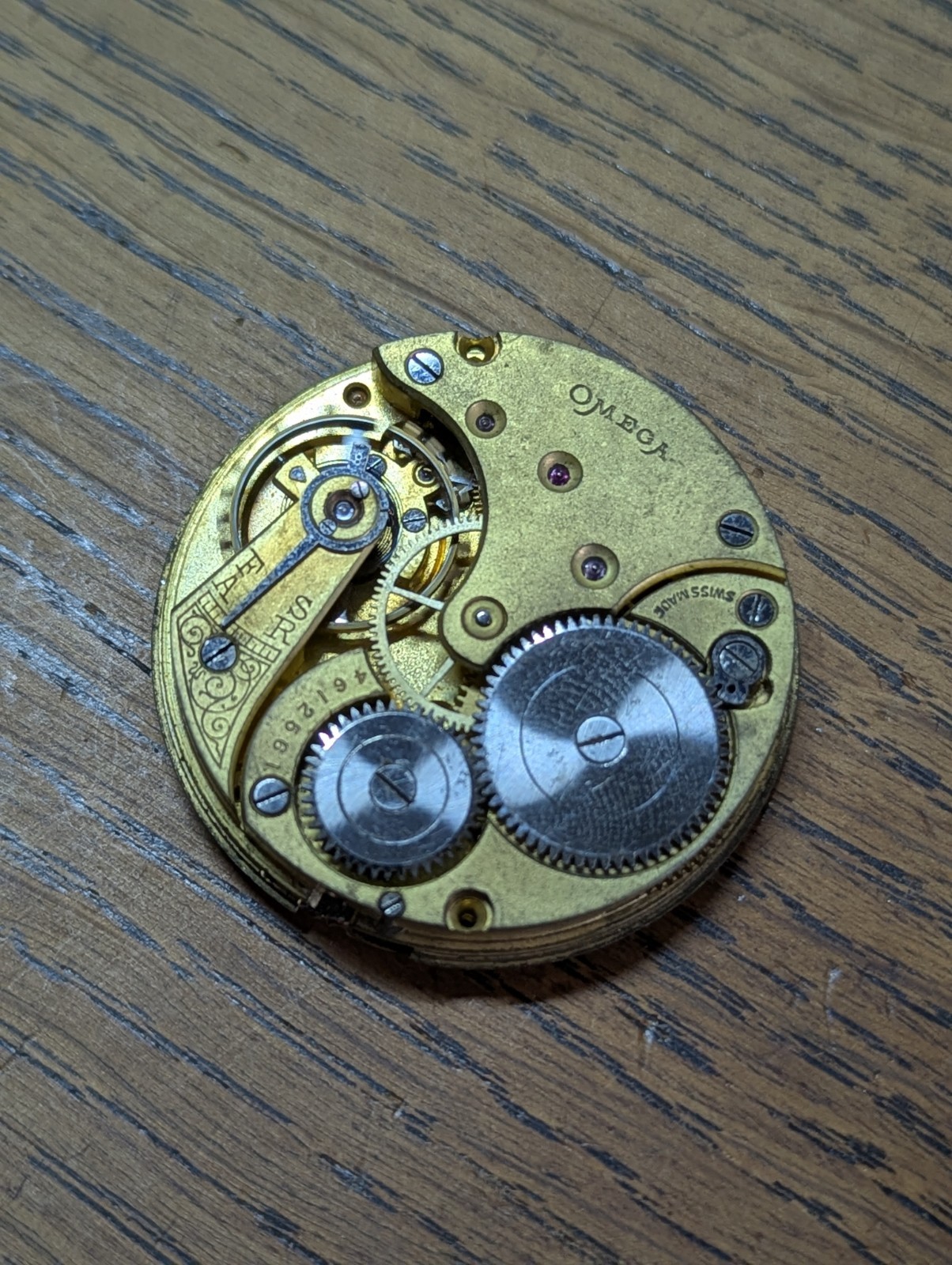WWII Omega Military Pocket Watch Movement/Dial/Hands, Ticking to Restore #P678