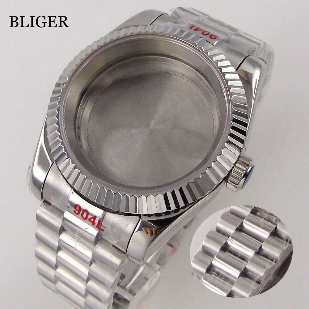 36MM/39MM Rose Gold Watch Case Fluted Bezel fit NH35 PT5000 President Bracelet