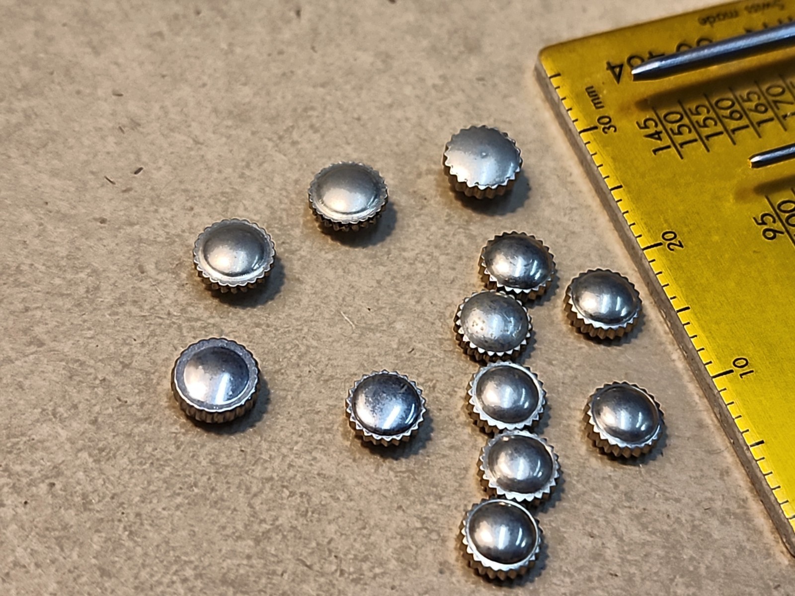 Lot Of 12 Mixed Vintage White GF, SS, & Chrome Pocket & Bracelet Watch Crowns