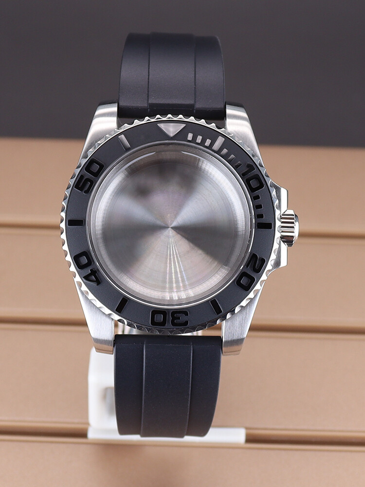 40mm Yacht Mod Watch Case Ceramic Bezel Rubber Strap For Seiko NH34 NH35 NH36