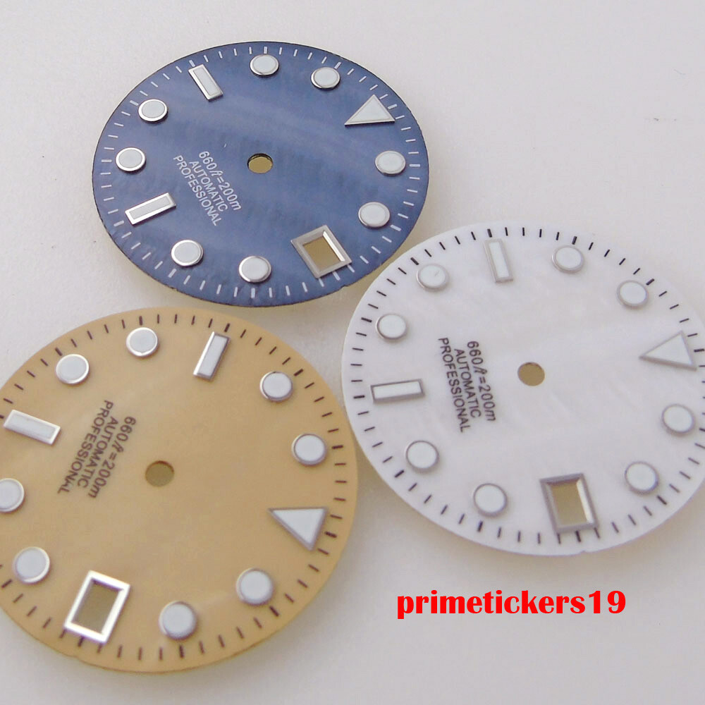 28.5mm Watch Dial Sterile Shell Face Date Hands Set Green Lume Fit NH35 Movement