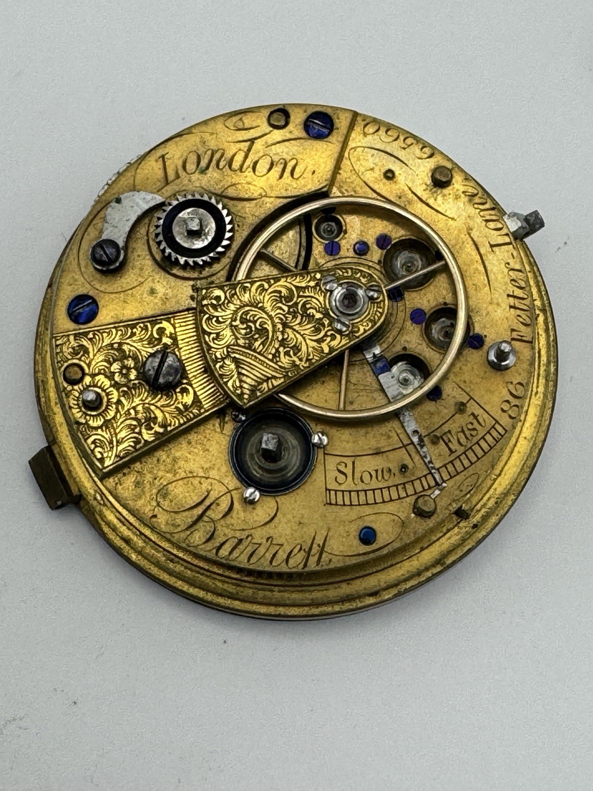 Vintage Fusee Barrett London Fetter Lane Pocket Watch Movement For Parts