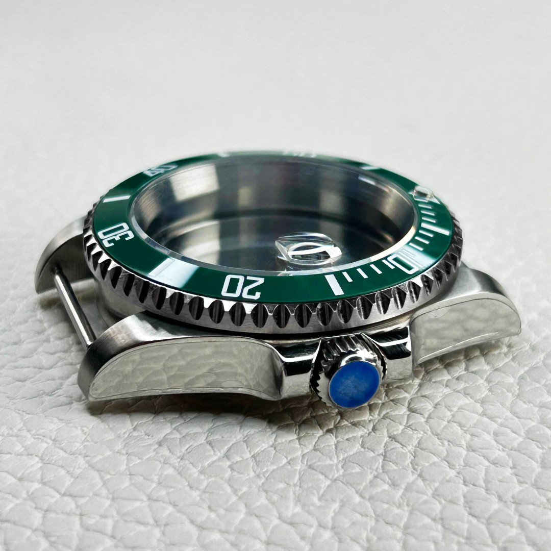 Silver 40mm Watch Case Green Bezel Sapphire Fits NH35 NH34 4R35 Steel Waterproof