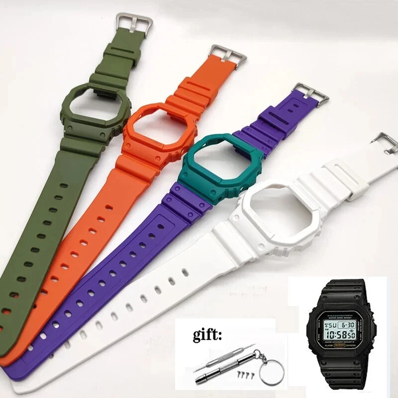 Silicone Case+Strap For Casio G-SHOCK DW5600 DW5000 Resin Waterproof Watch set