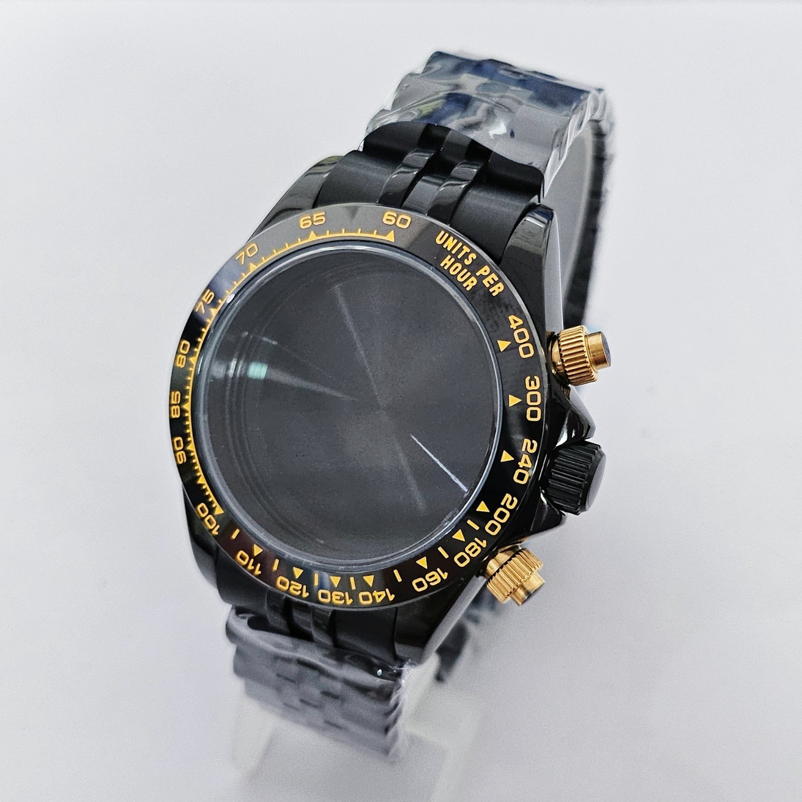 39mm VK63 Case + Steel Bracelet Plated Sapphire Crystal Fit Quartz