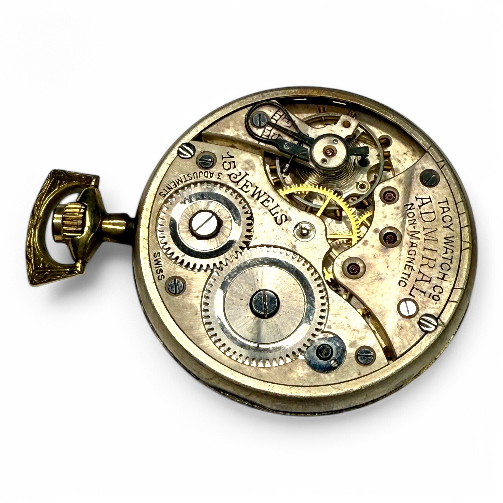 Vintage Tacy Watch Co. Admiral Pocket Watch Movement – 15 Jewels – Swiss