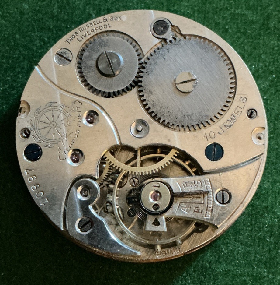 Vintage Men’s Thos Russell & Son Liverpool Pocket Watch Movement & Face Only S/r