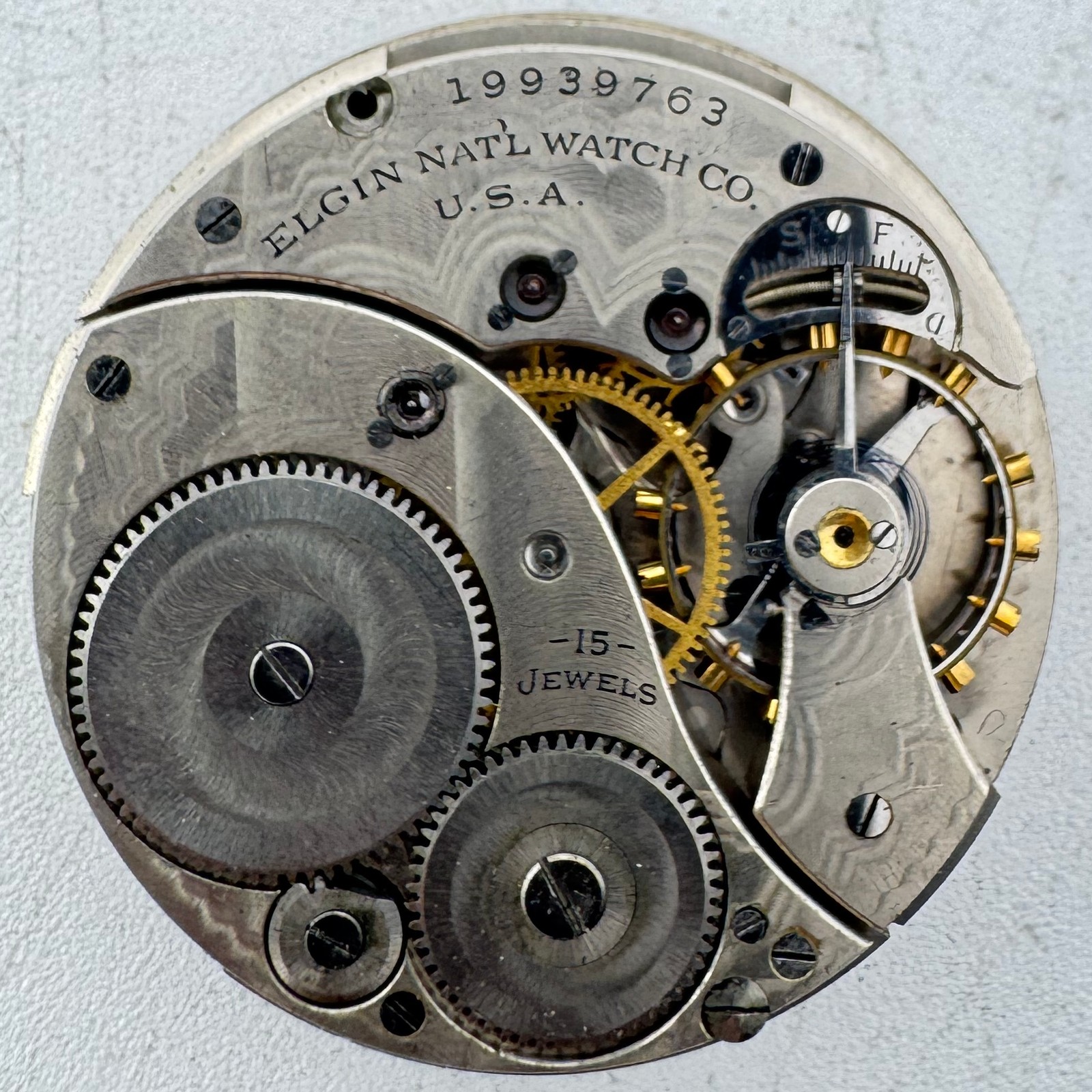 Antique 12s 1917 Elgin Military Style 15J Mechanical Pocket Watch Movement 315