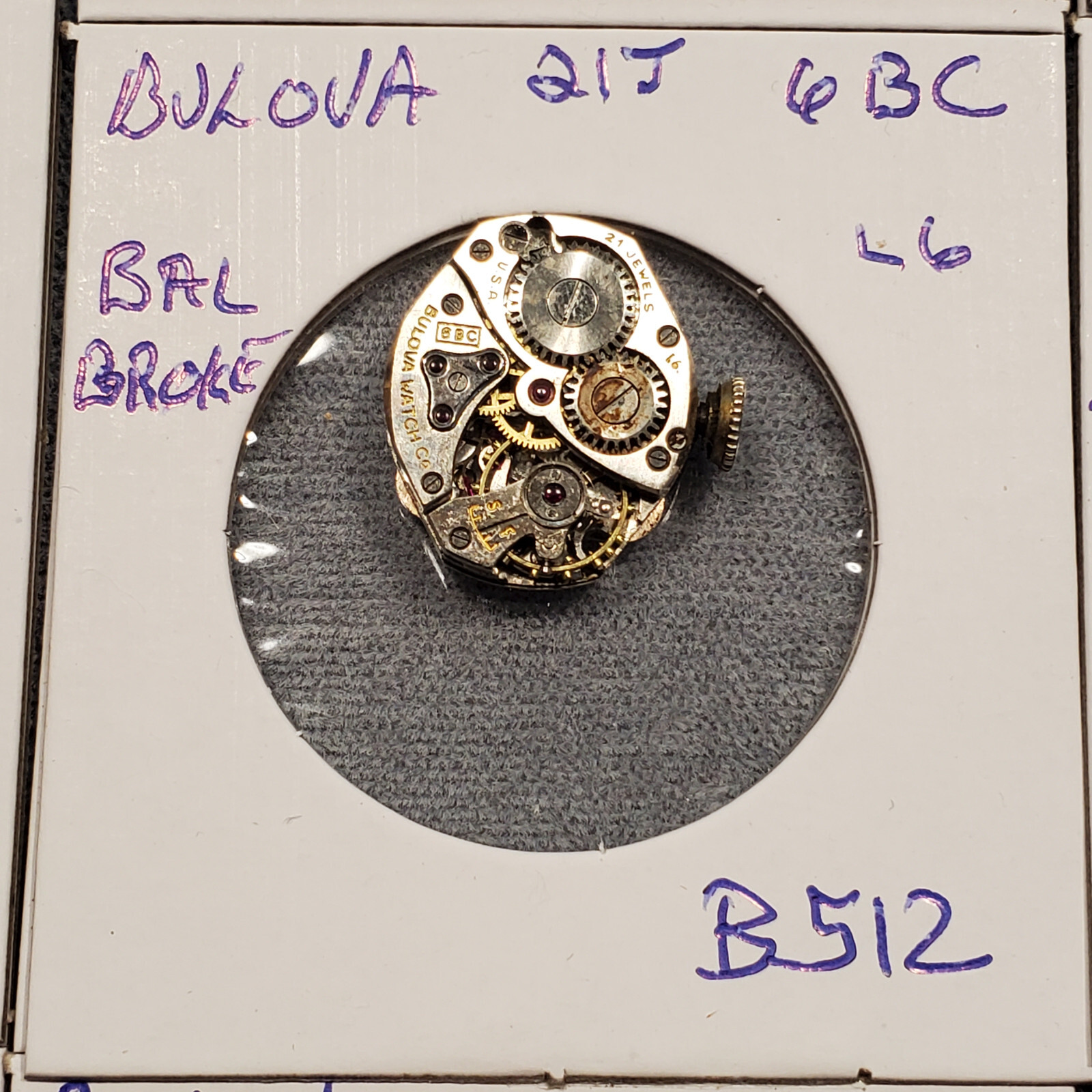 LADIES BULOVA 21j 6BC L6 WRIST WATCH MOVEMENT #B512
