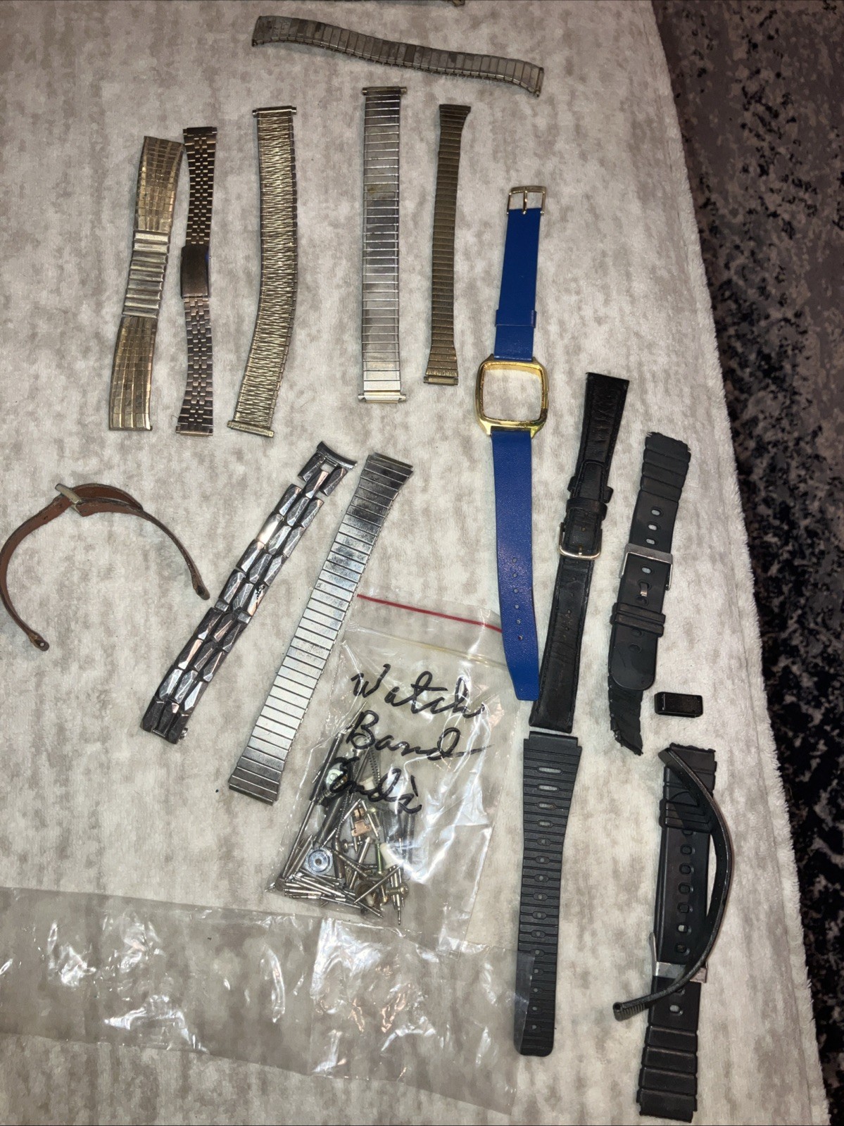 LOT Vintage Watch Wristwatch Parts Pins Bands Links Speidel Kreisler Leather