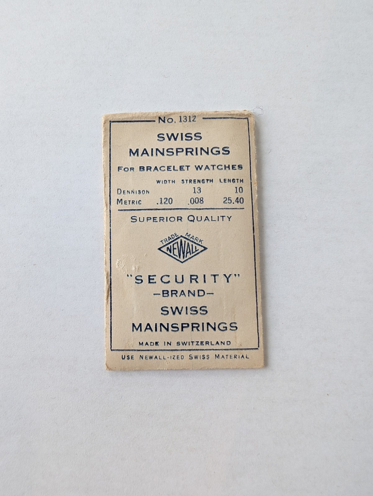 Newall Security Swiss Mainspring No. #1312 for Bracelet Watches, .120 .008 25.40