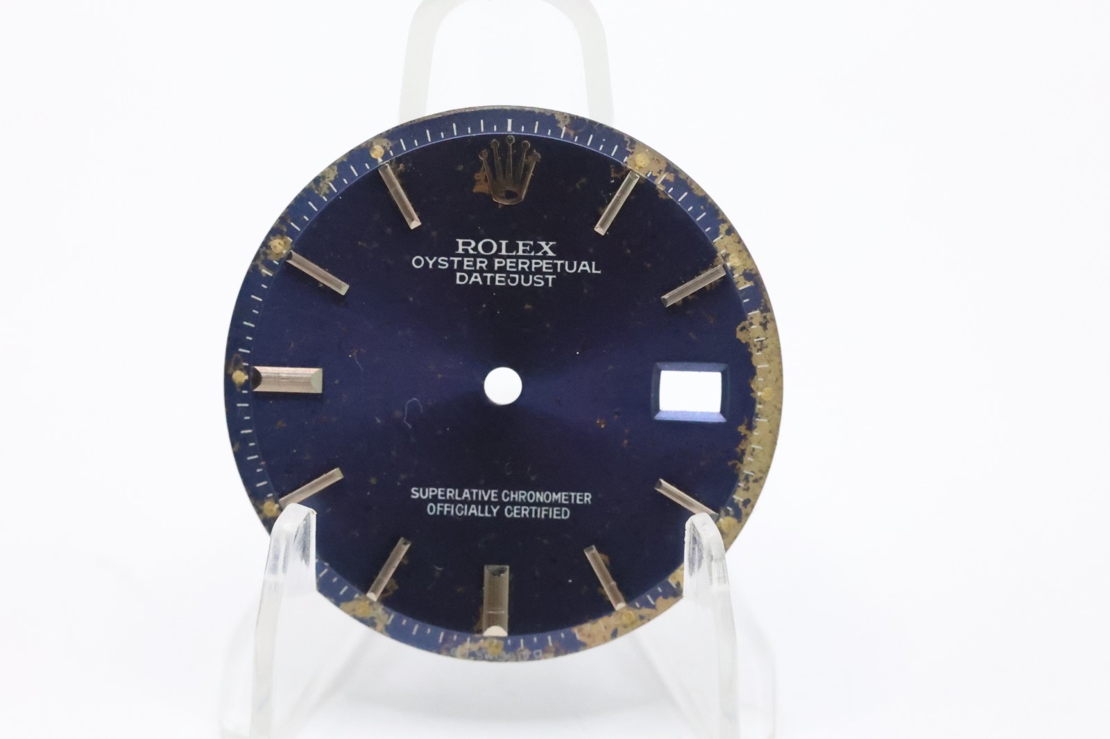 Vintage Rolex Datejust Blue Dial Silver Markers Broken Dial broken pin #2015