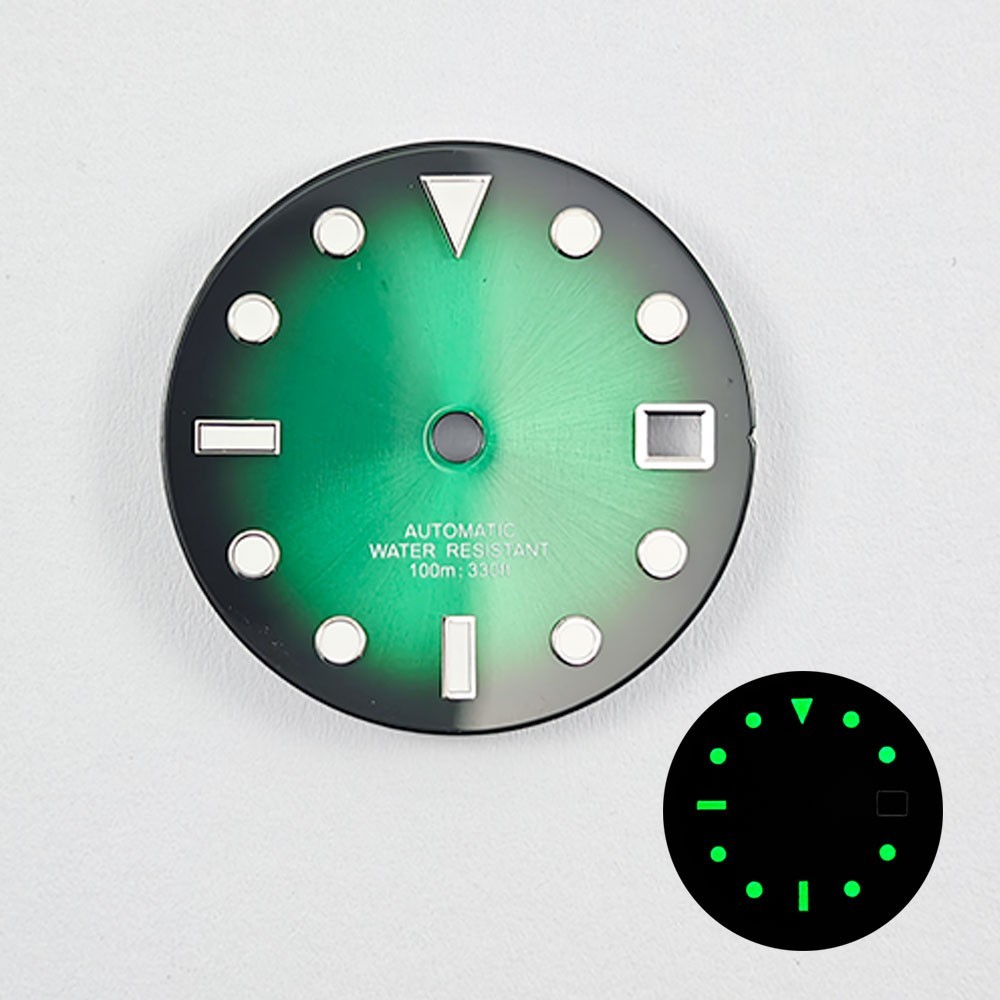 28.5mm Custom Logo Watch Dial For NH35 NH36 Movement Green Luminous Faces