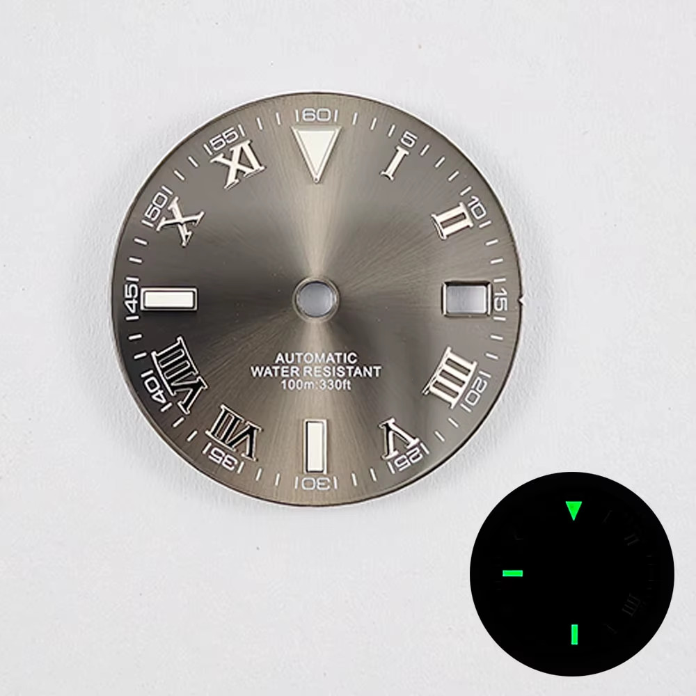 NH35 29Mm No Logo Sterile Sunburst Watch Dial for NH35A NH36 Movement Green Lumi