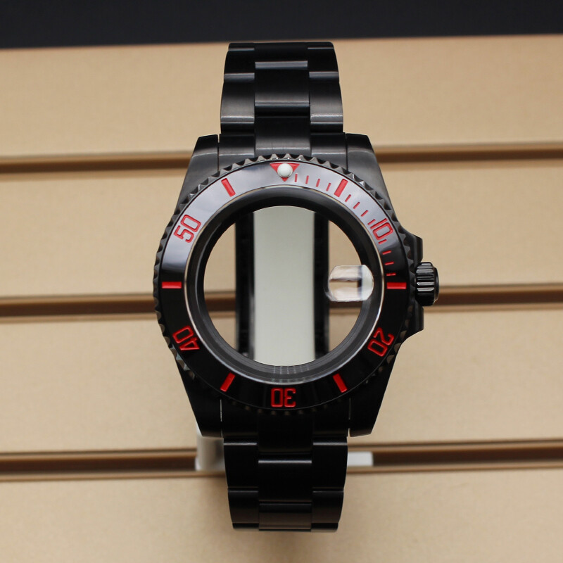 PVD Black 40mm Watch Case+Oyster Bracelet Stainless Steel Sliding Lock Buckle