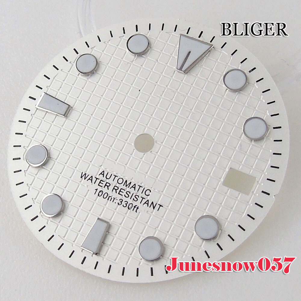 Bliger Blue/White Watch Men Dial Green Lume 29MM Fit NH35A NH36A SKX SRP