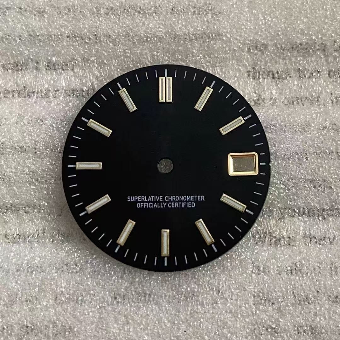 28.5mm Sun Pattern Watch Dial Green Luminous Date for Nh35 Nh36 4R Movement