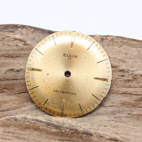 VINTAGE ELGIN 17 SELF WINDING GOLD WITH BLACK INDICES WATCH DIAL FACE 28.4mm(OM)