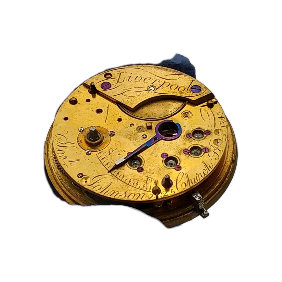 Joseph Johnson Liverpool Fusee Movement Sunk Dial Cover Pocket Watch Parts 405