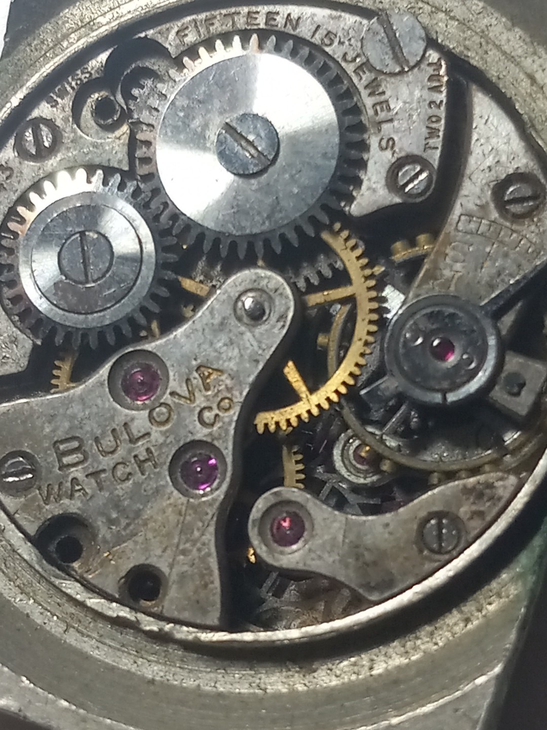 As Is Parts / 1930s Bulova 15 jewel 2 Adjustment wrist watch movement SN# 1343