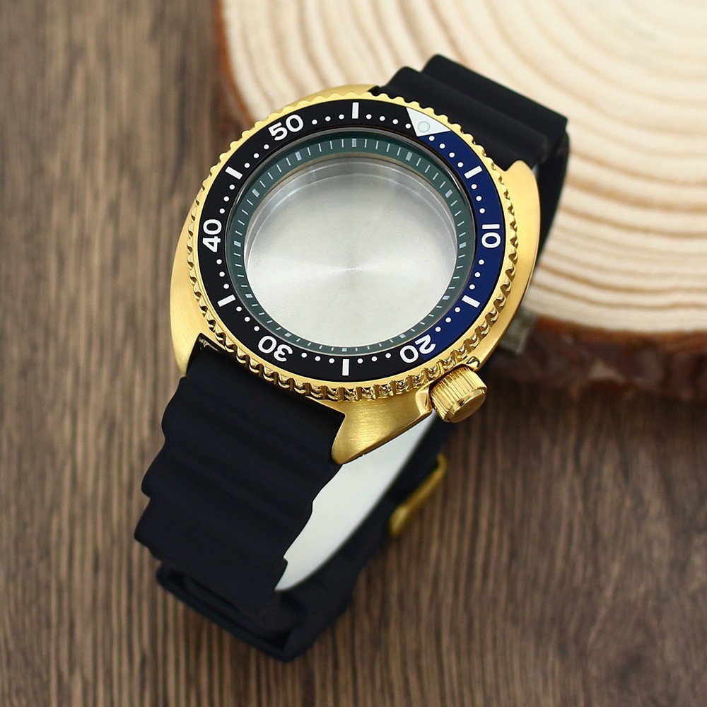 45mm Steel Golden Watch Case+Strap Modify Turtle Mod Sapphire For NH35 34 36 38