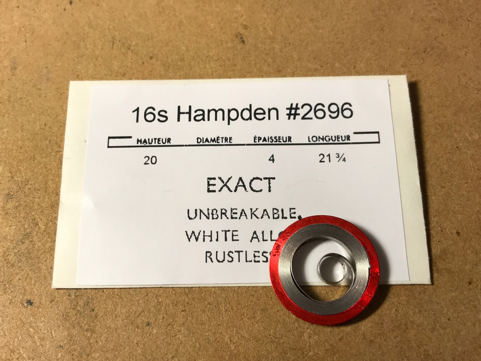 Hampden 16s Mainspring No. 2696 (EXACT) – Alloy