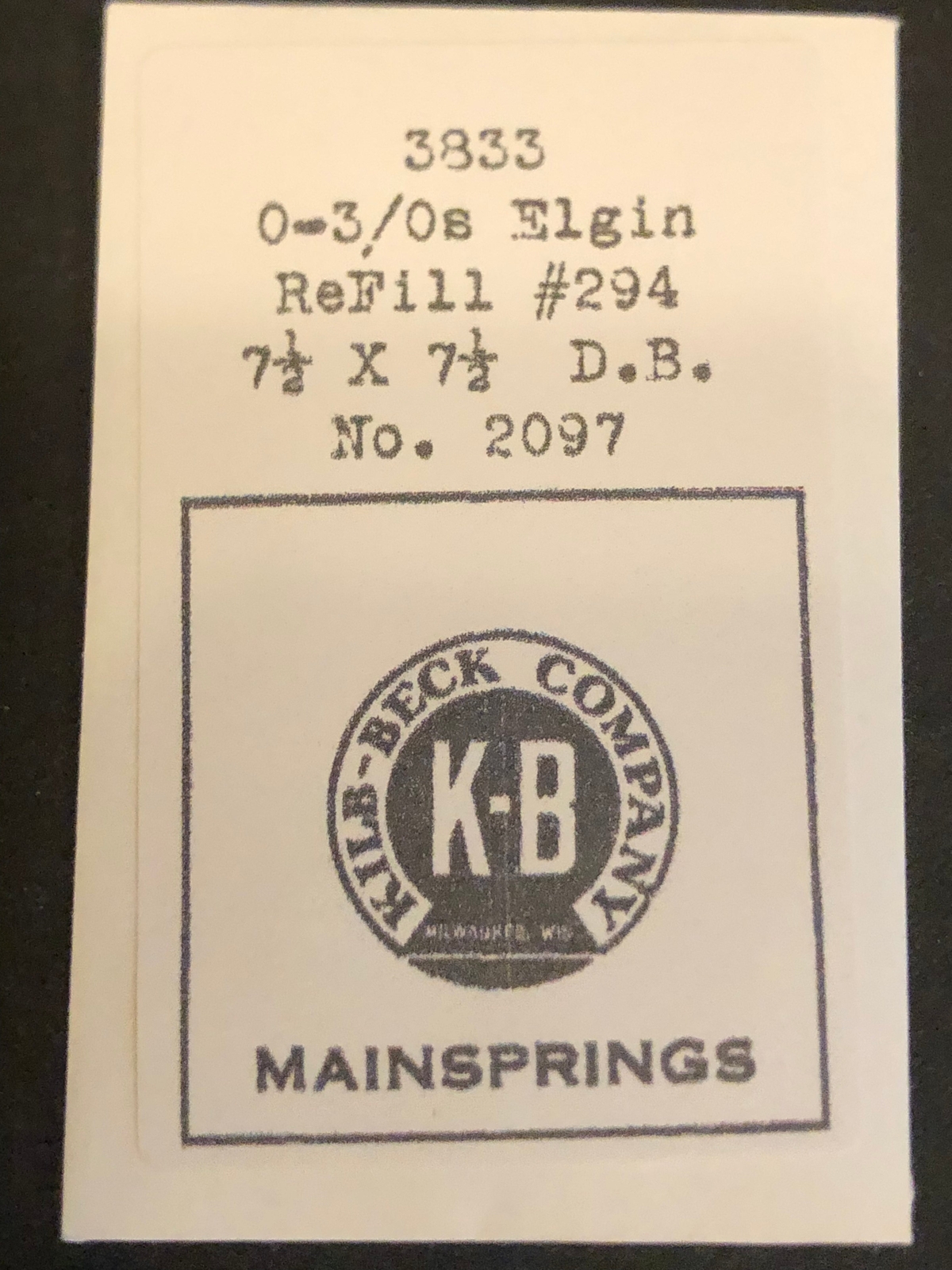 Kilb-Beck Mainspring #3833 for Elgin 0s – 3/0s No. 2097 – Steel