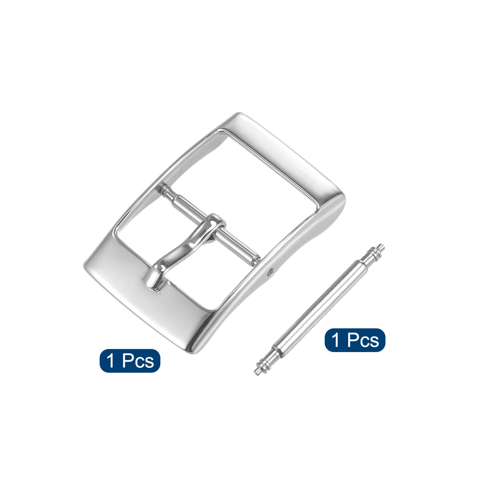 Watch strap closure, polished stainless steel silver, for 16mm with bar spring