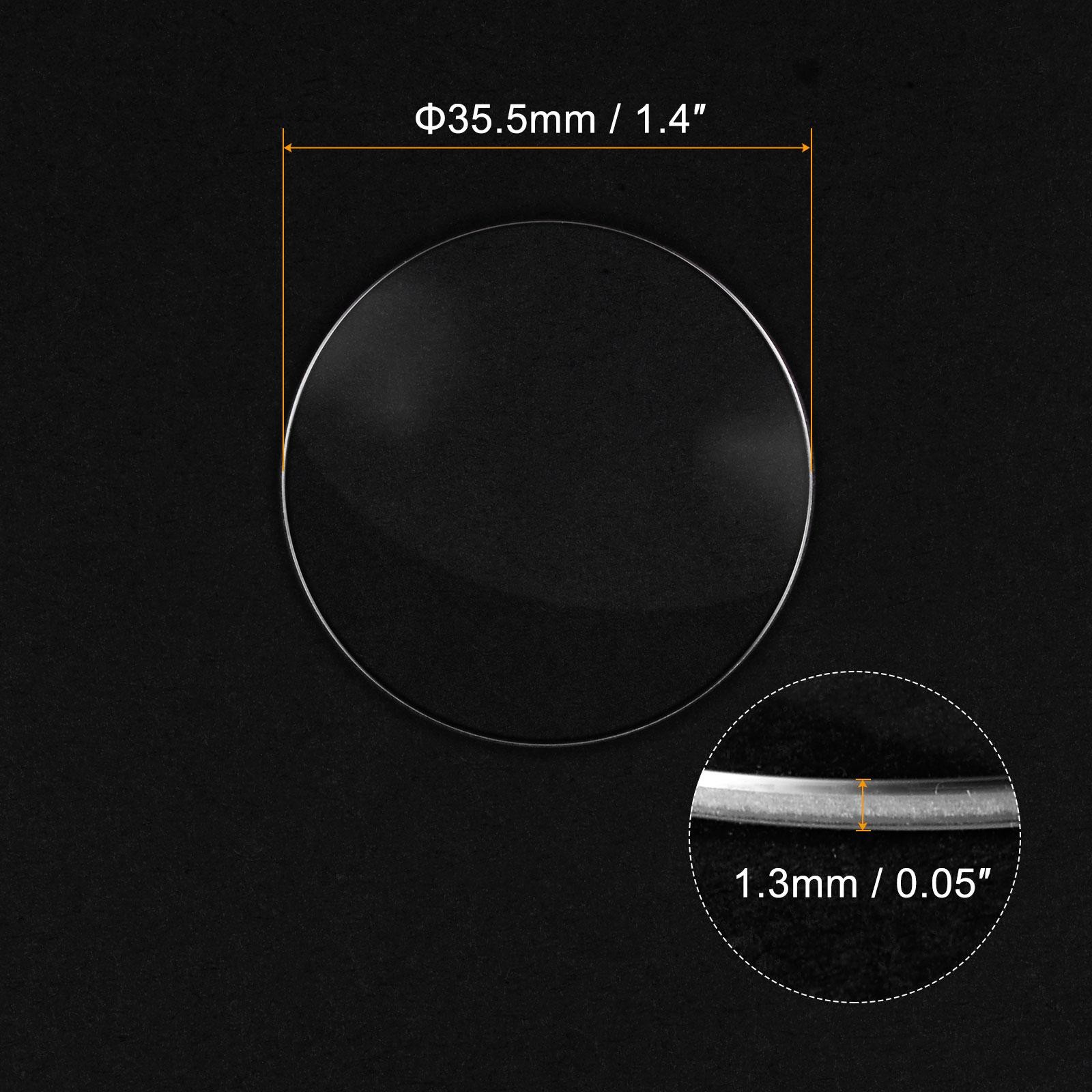 Glass Watch Single Lens Round 35.5mm Dia 1.3mm Edge Thickness, Transparent