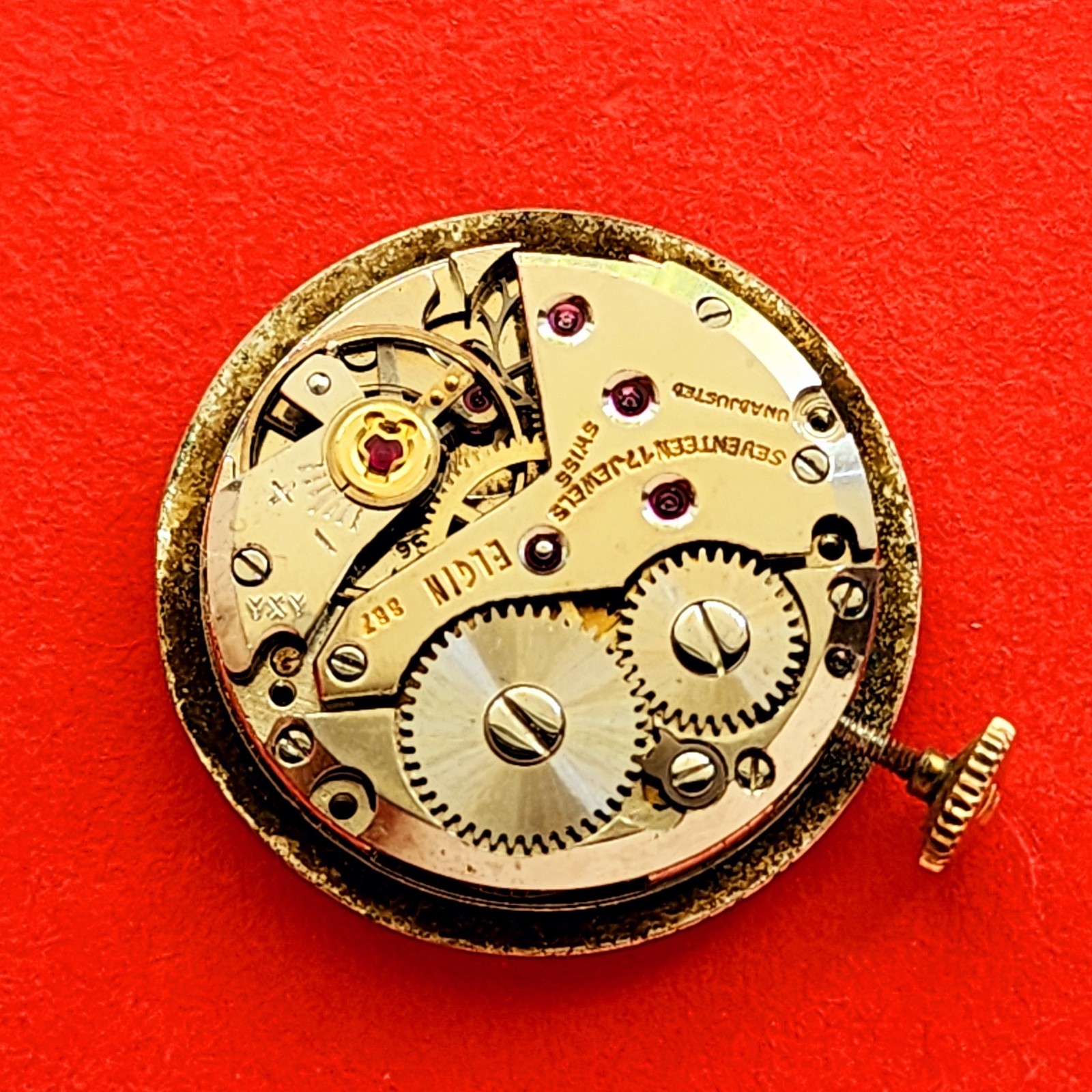 Elgin Sportsman 17 Watch Movement 887 Crown Stem Dial Balance Wheel Parts