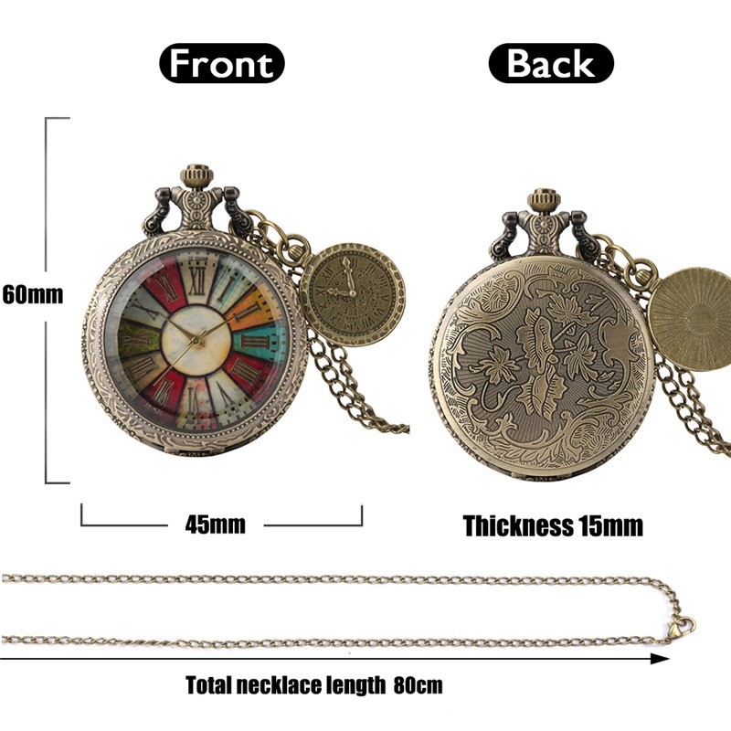 Colorful Quartz Pocket Watch Roman Numeral Pendant Necklace For Women