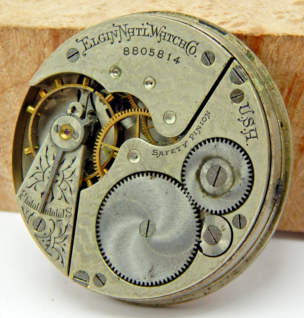 Antique 1900 Elgin 210 7 jewel 16 size hunting pocket watch movement with dial
